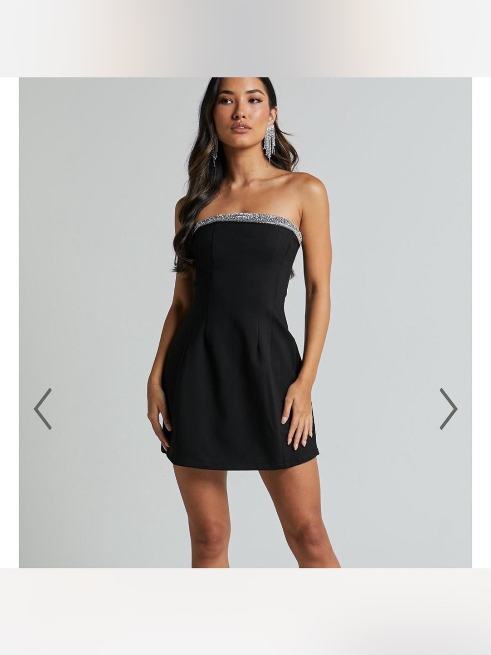 Strapless Black Mini Dress with Beaded Trim